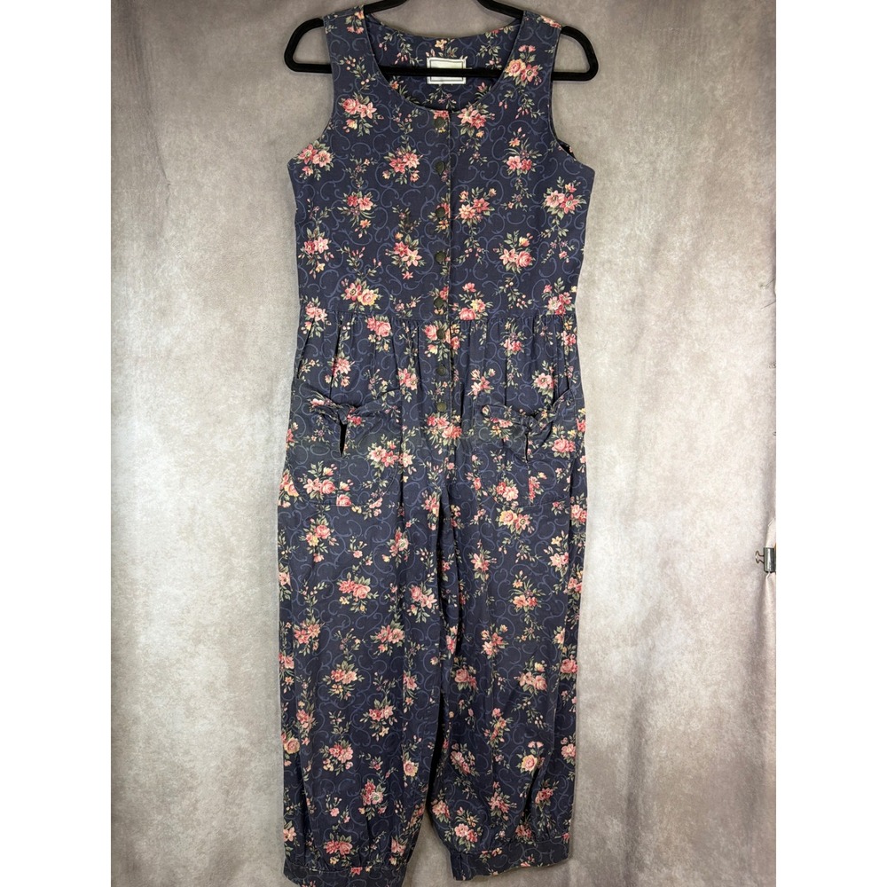 VTG 90s Misty Lane Floral Balloon Leg Jumpsuit‎ Blue Pink Sleeveless Size 7/8